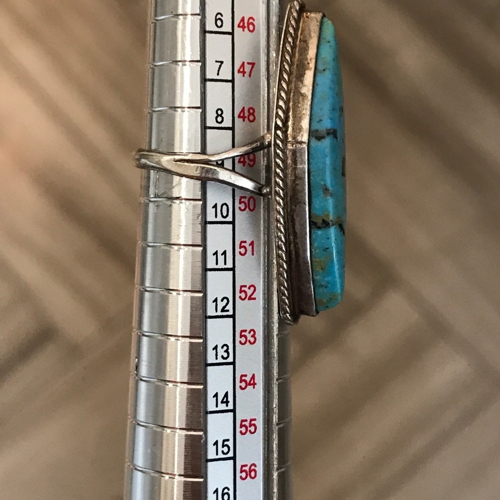 π»7xHP!π» Vintage Silver Turquoise Ring Sz 5 - Picture 3 of 7